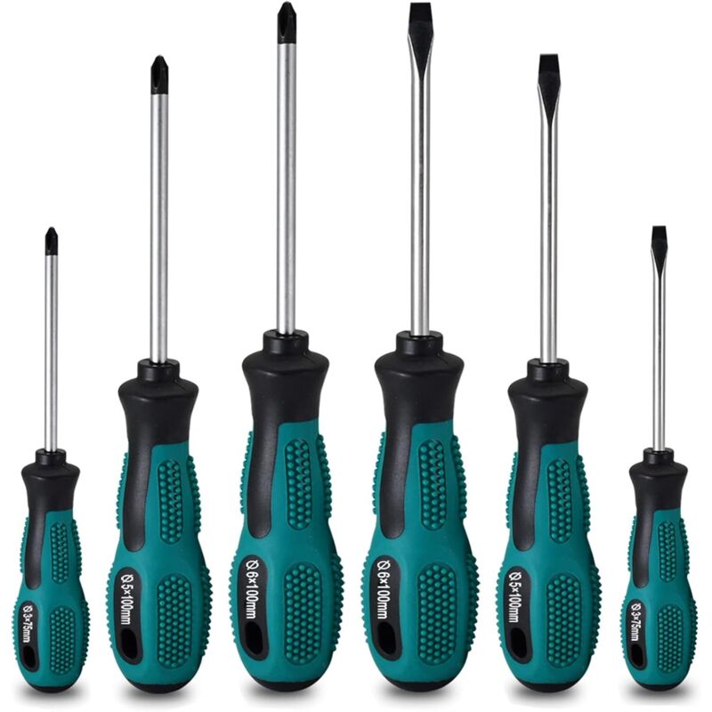 Tinor - 6 Piece Heavy Duty Chrome Vanadium Magnetic Screwdriver Set with 3 Flat Heads and 3 Phillips Heads