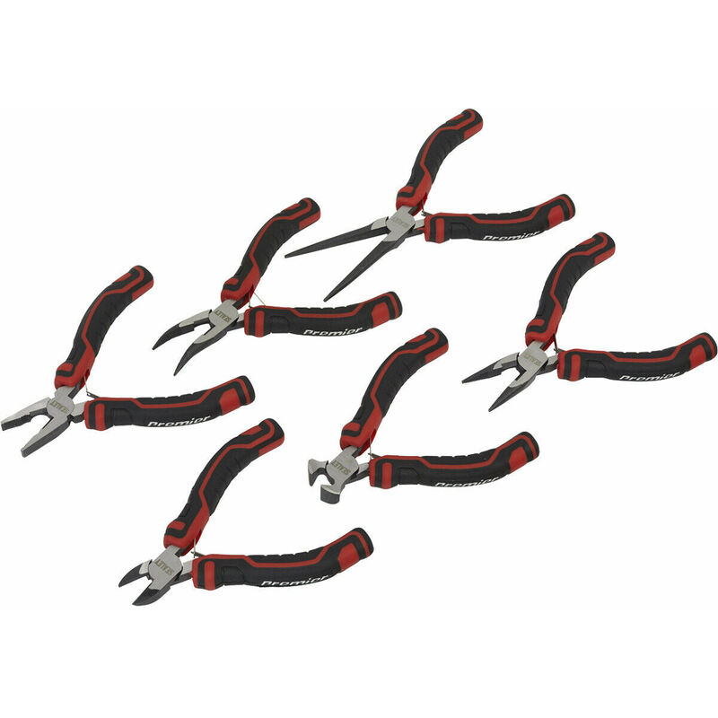 Loops - 6 Piece Mini Pliers Set - Serrated Jaws - Hardened Cutting Edges - Comfort Grip