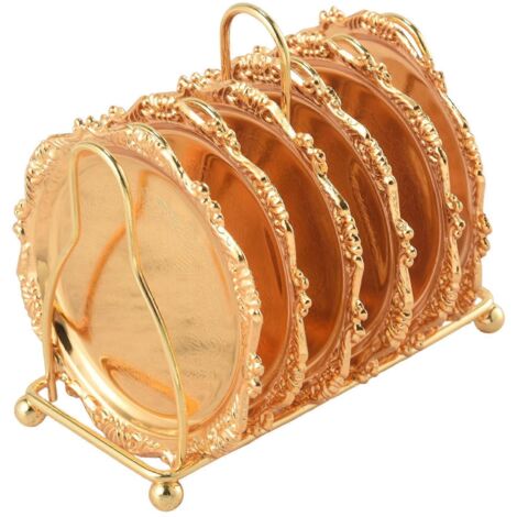 6 Piece Non- Metal Coaster With Pole Frame (Gold)--