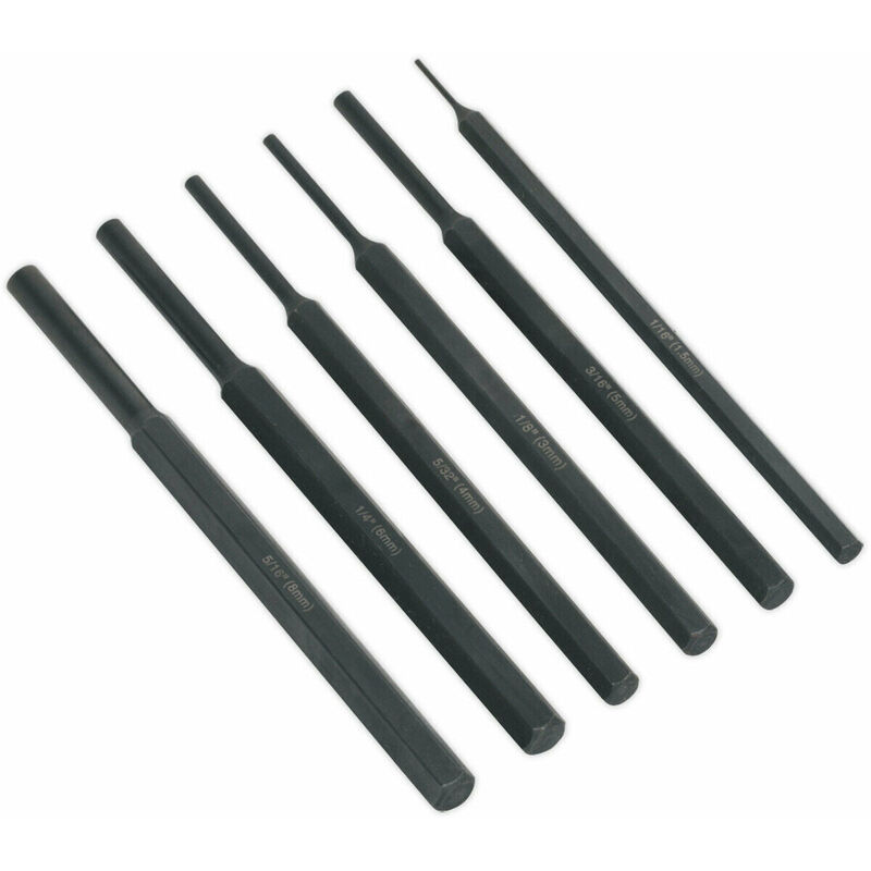 Loops - 6 Piece Parallel Pin Punch Set - Hardened & Tempered - Corrosion Resistant