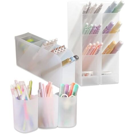 6-piece pen holder, translucent pencil organizer for office, multifunctional stationery office supply organizer, pen cup holder