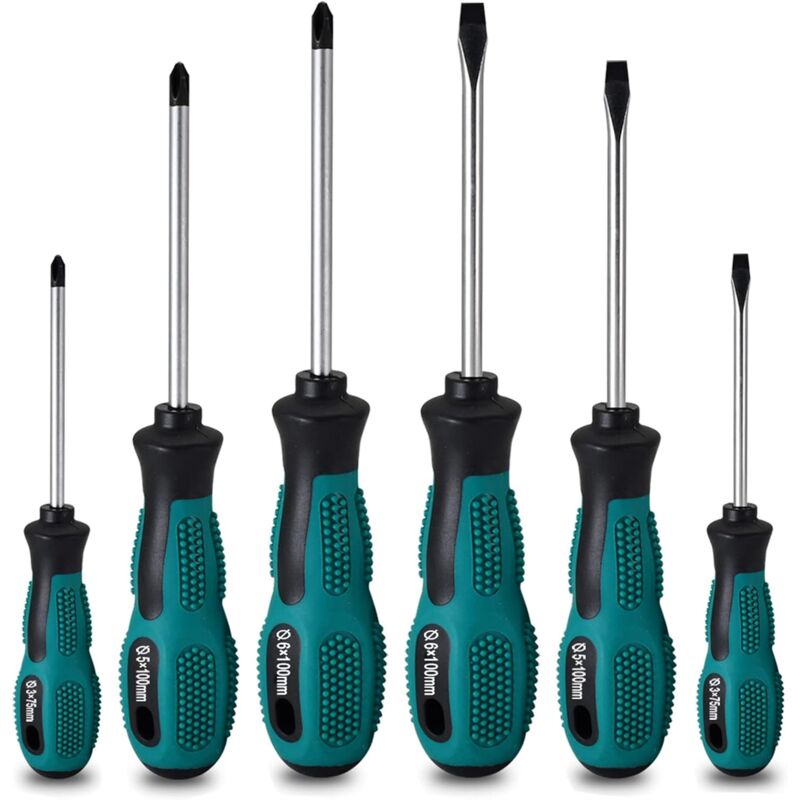 Memkey - 6-piece robust chrome-vanadium magnetic screwdriver set with 3 flat and 3 Phillips heads