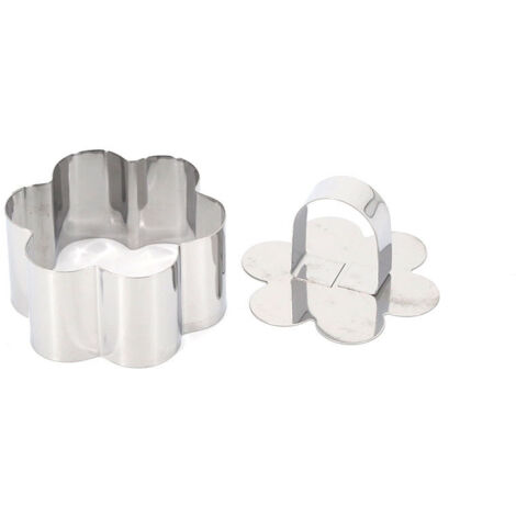 6-Piece Set - Stainless Steel - Dessert Ring - Cake Ring - With Handle - Mold - For baking and making cakes, mousses and desserts - 83.8 cm - Silver - Flower Shape