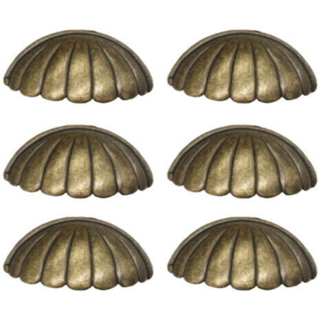 6-Piece Shell Handle Set, Brass Shell-Shaped Door Knob, Retro Furniture Handles for Cabinet Doors and Kitchen Doors
