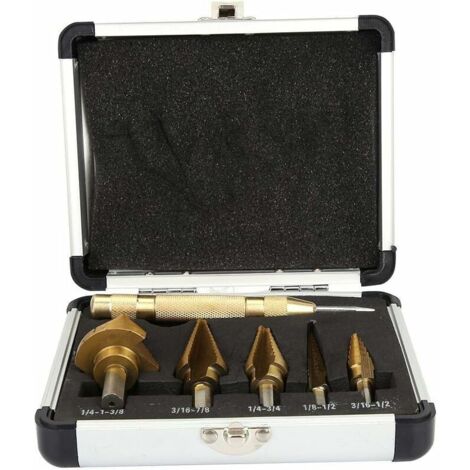 6-piece step drill bit set, HSS titanium, center cone drill bits, step drill bit set, for wood/metal/plastic