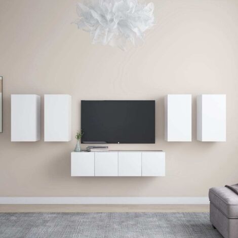6 Piece TV Cabinet Set White Engineered Wood vidaXL