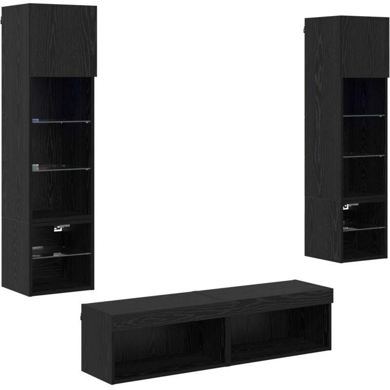 Tv Wall Unit Wall-mounted 6 Pcs Black Oak Engineered Wood Vidaxl