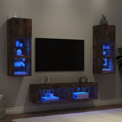 6 Piece TV Wall Units with LED Smoked Oak Engineered Wood vidaXL