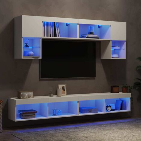 6 Piece TV Wall Units with LED White Engineered Wood vidaXL
