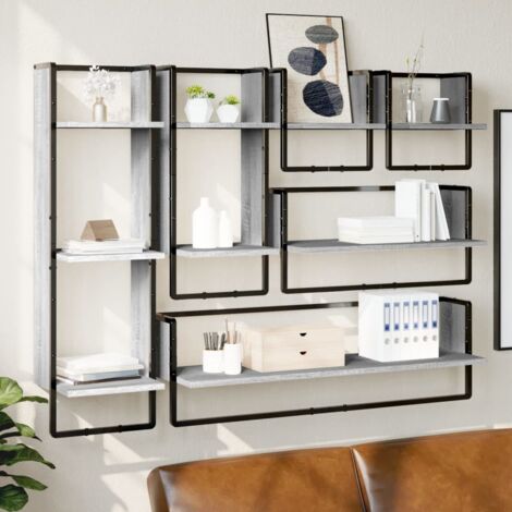 6 Piece Wall Shelf Set with Bars Grey Sonoma Engineered Wood vidaXL