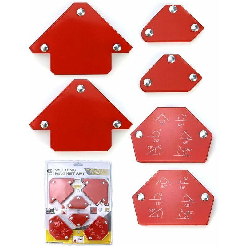 6-Piece Welding Magnet Set, Magnetic Welding Positioner, Welding Angle 30°/45°/60°/75°/90°/105°/120°/135°, Holding Force 6.8kg/15lbs - 11.3kg/25lbs