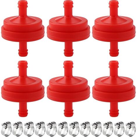 6 Pièces 1/4" I.D. Filtres à Carburant en Ligne, Filtre à Carburant 150 Microns pour Tondeuse à Gazon, avec 12 Pièces Pinces, Compatible avec BS 298090 298090s