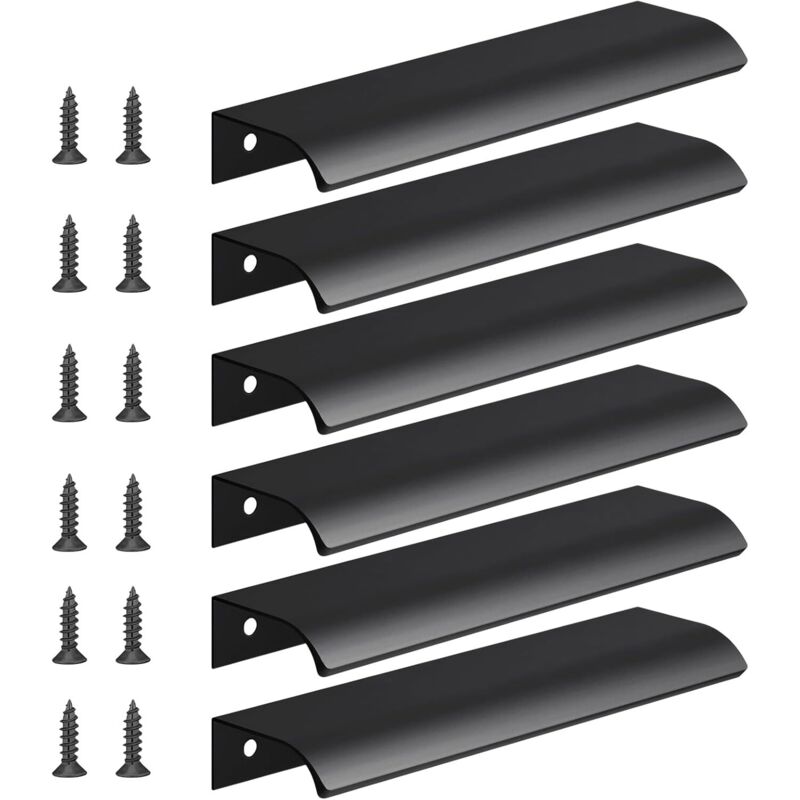 6 pièces (2541,8 cm) poignées d'armoire noires, poignées de tiroir de meubles invisibles, poignées de tiroir encastrées, distance des trous 192 mm