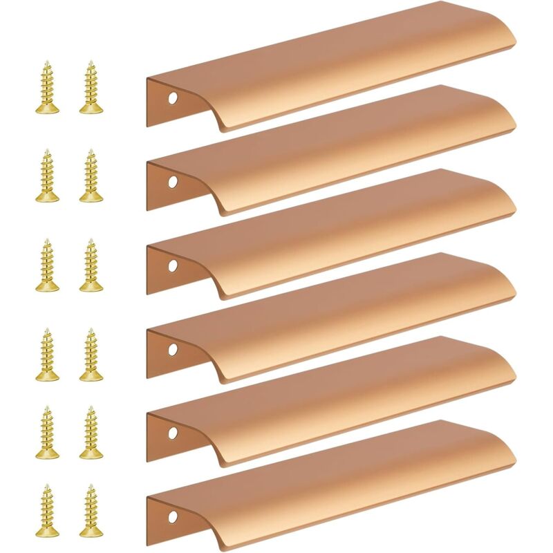 6 pièces (1241,8 cm) poignées d'armoire dorées, poignées de tiroir de meubles invisibles, poignées de tiroir encastrées, distance des trous 96 mm