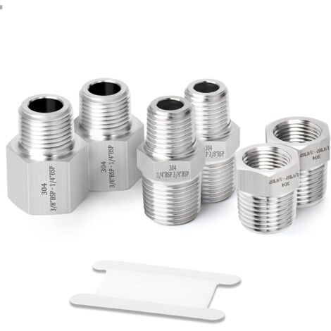6 pièces 3/8" BSP x 1/4" forgé raccord de tuyau en acier inoxydable, douille hexagonale, adaptateur réducteur, connecteurs mamelon hexagonaux réducteurs - 1/4 3/8