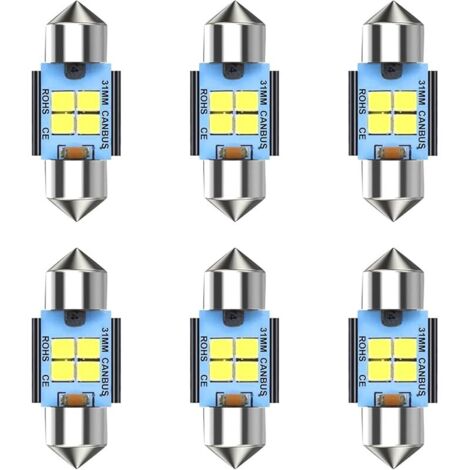 6 Pieces 31MM Feston 6418 C5W Voiture Ampoule LED,12-24V 400LM 6500K(Blanc) 4SMD 2835 LED Chipsets Canbus Sans Erreur,Pour Voiture DôMe Carte Coffre LumièRe De Courtoisie-2 Ans De Garantie