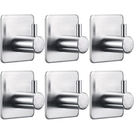 6 pièces 3M crochet adhésif SUS304 acier inoxydable patère cuisine crochet ensemble solide étanche amovible sans marque salle de bain cuisine porte