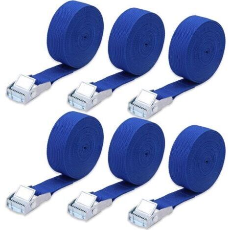 6 Pièces 4 m x 2.5 cm Sangles d'arrimage à cliquet, Sangle de Fixation Robustes et réglables , Sangle à Griffe avec Boucle de Serrage pour Voiture, Moto, Remorque, Porte-Bagages (Bleu)