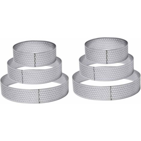 6 Pièces Ø6/8/10cm Cercle à Tarte Perforé Cercle à Tarte en Acier Inoxydable Cercle Patisserie Rond Moules à Gâteaux Moule à Tartes Pâtisseries pour Quiches, Gâteaux, Mousse, Mini Pizzas
