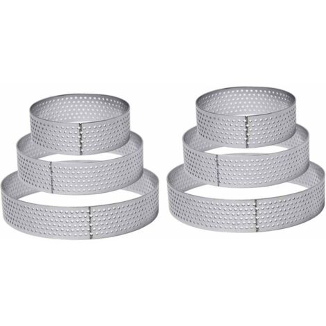 6 Pièces Ø6/8/10cm Cercle à Tarte Perforé Cercle à Tarte en Acier Inoxydable Cercle Patisserie Rond Moules à Gâteaux Moule à Tartes Pâtisseries pour Quiches, Gâteaux, Mousse, Mini Pizzas