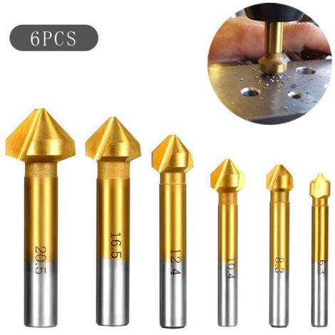 6 pièces 63-205MM Titane Tige Ronde 3 Cannelures 90 Degrs HSS Chanfrein Chanfreinage Fraise En Bout Outil Fraise Foret Ensemble6 pièces Titane