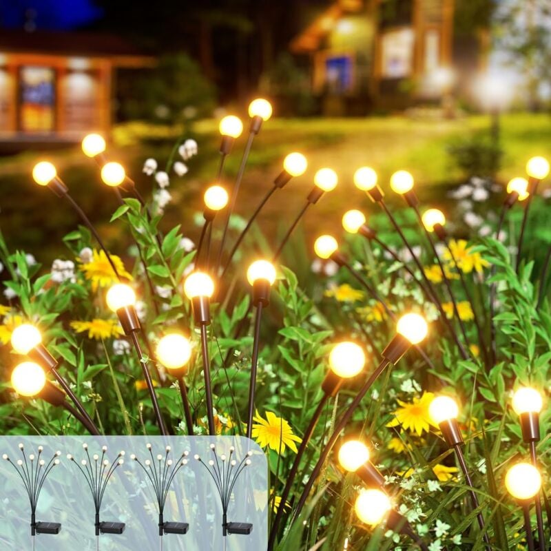 Kcvv - 4 Pièces Lampe Solaire Exterieur Jardin,8 led Lumiere Solaire Exterieur Firefly Décorative,IP65 Etanche Luciole Solaire Exterieur Jardin pour