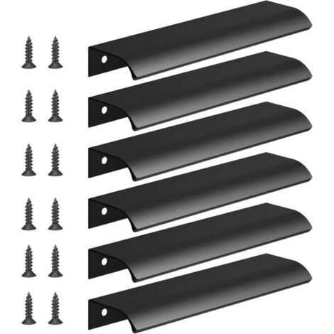 6 pièces (841,8 cm) poignées d'armoire noires, poignées de tiroir de meubles invisibles, poignées de tiroir encastrées, distance des trous 64 mm