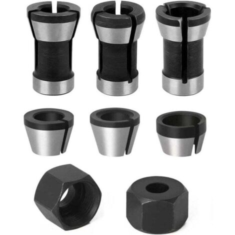 6 Pièces Acier Tête de Mandrin 6 mm 6.35 mm 8 mm Tête Adaptateur Convertisseur +2 écrou pour Perceuses Machine de Gravure Rogneuse Menuiserie électrique Pince de Routeur Titulaire