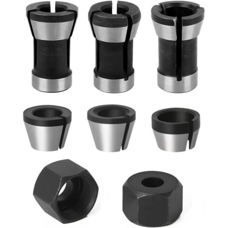 6 Pièces Acier Tête de Mandrin 6 mm 6.35 mm 8 mm Tête Adaptateur Convertisseur +2 écrou pour Perceuses Machine de Gravure Rogneuse Menuiserie électrique Pince de Routeur Titulaire