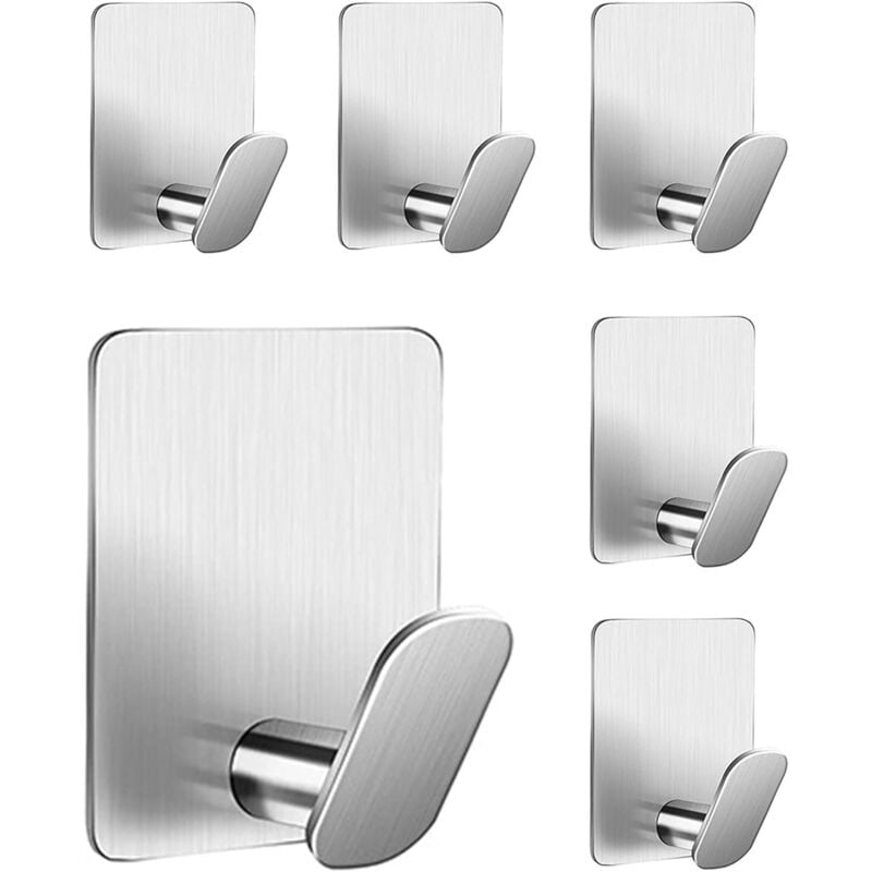 Tigrezy - 6 Pieces Adhesive Wall Hooks Adhesive Coat Rack Towel Holder Bathroom Kitchen Tea Towel Hanger Adhesive Towel Hook No Drilling Stainless