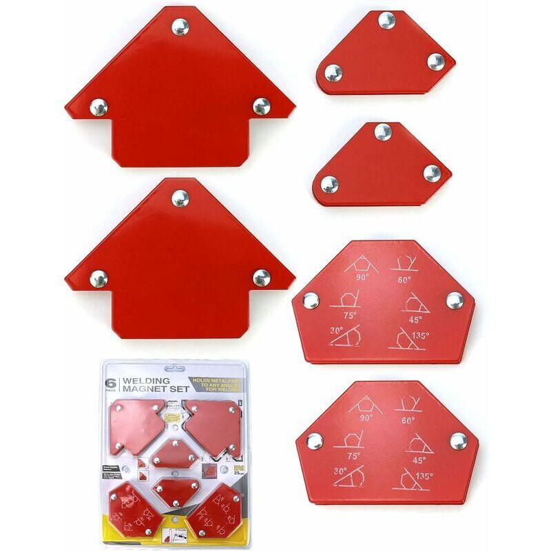 6 Pièces Aimant Soudure, Positionneur Soudure Magnétique Angle Soudure 30°/45°/60°/75°/90°/105°/120°/135°, Force de Maintien 6,8kg/15lbs