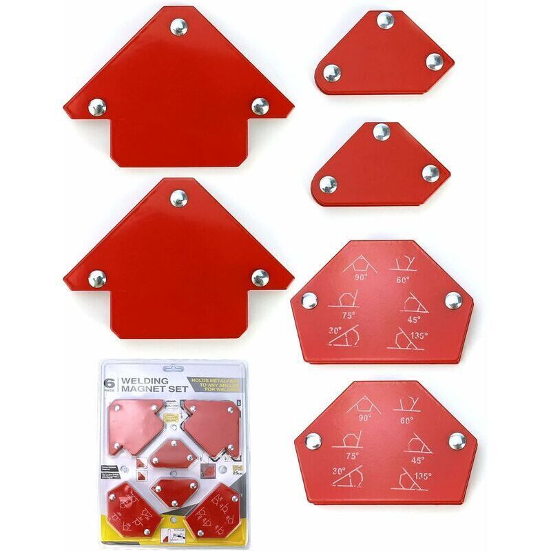 6 Pièces Aimant Soudure, Positionneur Soudure Magnétique Angle Soudure 30°/45°/60°/75°/90°/105°/120°/135°, Force de Maintien 6,8kg/15lbs