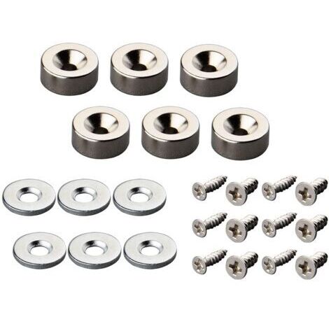 6 PièCes Aimants En NéOdyme 3 Kg Force 12 X 5mm Avec Trou Et Capsule,Aimant En Pot Fraisé Avec Vis Et 6 Coussins En Acier,Aimants Puissant Pour Porte, Garage,Tente,Cuisine