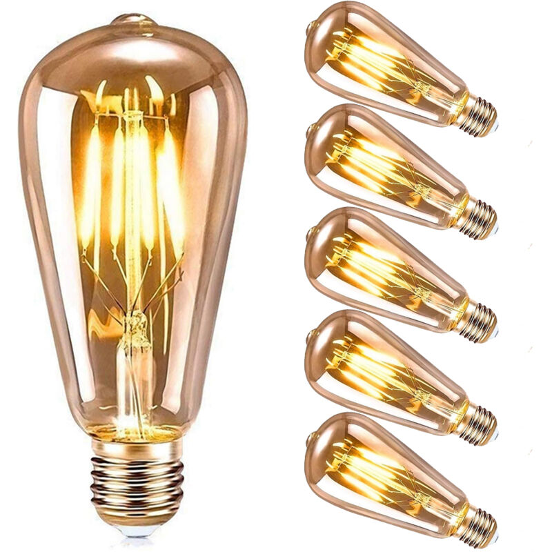 6 Pièces Ampoules E27 Vintage Led Ampoule Edison Led Ampoule À Vis Ampoules Rétro Ampoules À Économie D'énergie Ampoules 2700K 4W Blanc Chaud