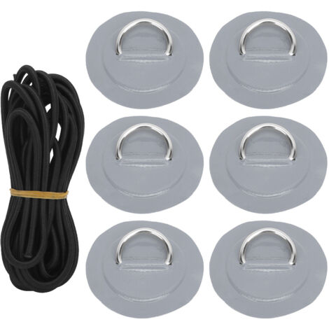 6 Pièces Anneaux D PVC avec Cordon Élastique - Lot de Patchs Acier Inoxydable et Cordes à Crochet Gris