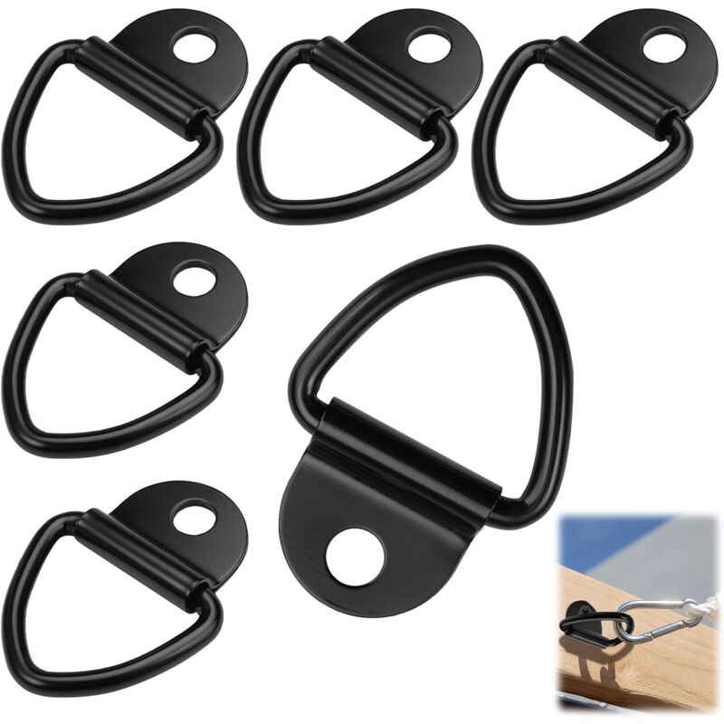 6 Pièces Anneaux D'arrimage Noir, Anneau Arrimage Charge 400kg, Acier Inoxydable Anneau D'arrimage Pliable, Crochet Arrimage pour Camionnette,