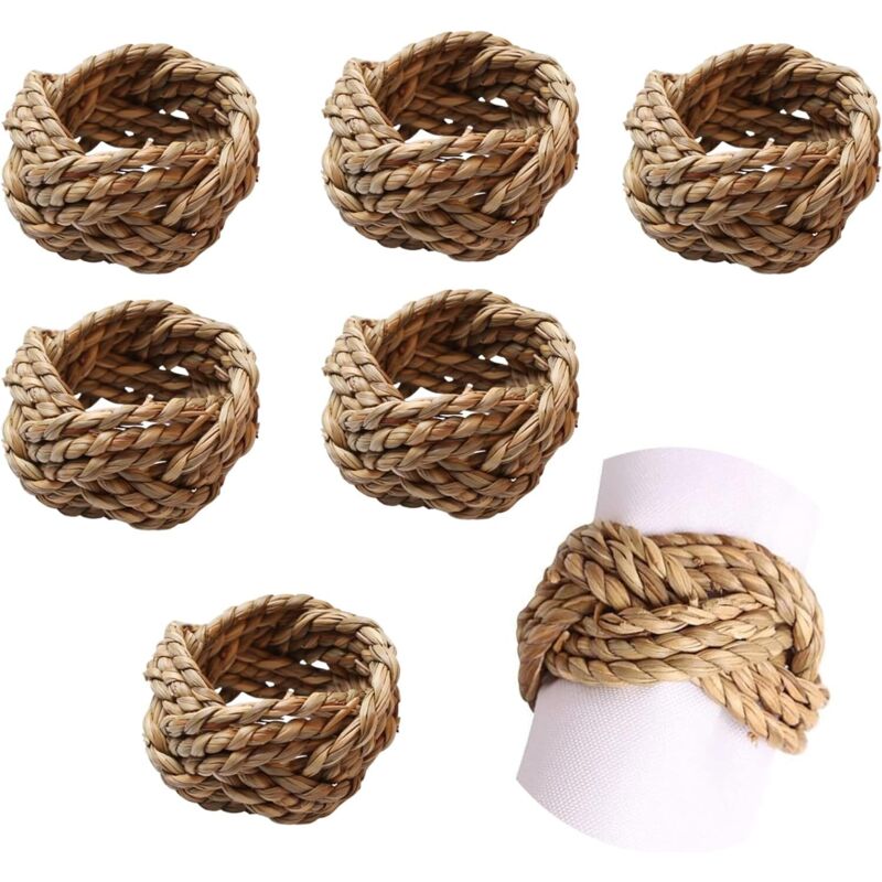 6 pièces anneaux de serviette tissés main, naturels, pour décoration de table, mariage et fêtes