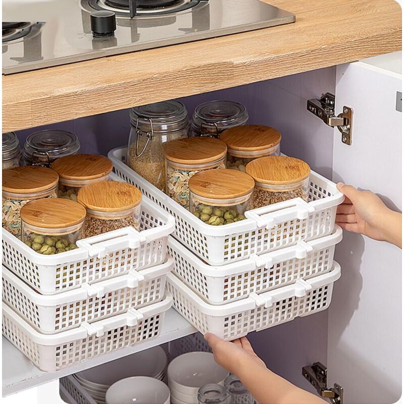 6 pièces Armoires de Cuisine Paniers de Rangement,Empilable Armoires de Cuisine Panier de Rangement,Armoire/Salle de Bains/comptoirs Organisateur de