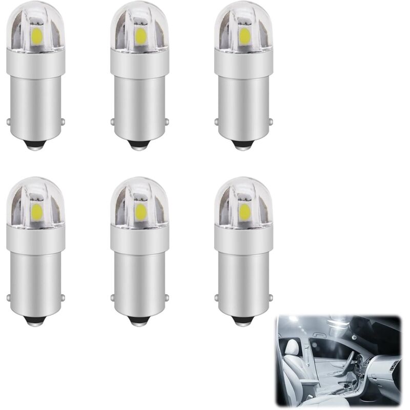 6 pièces Ba9s LED Ampoule, Ampoule LED Voiture, Veilleuse LE D Voiture, Blanc 12V L ED pour T11 1891 53 57 T4W, 6000K 47830 64111 3893 L ED V oiture