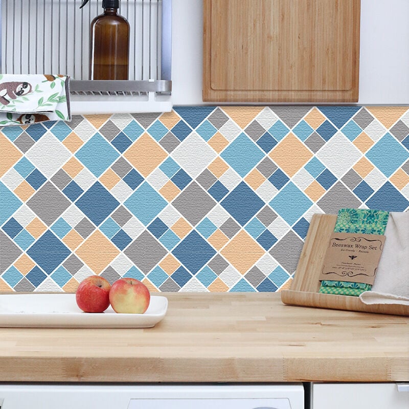 6 Pieces Blue and Yellow Checkered Floor Tiles (20 x 20 cm) - Self Adhesive Tiles for Kitchen, Living Room, Bathroom and Home Decor. pvc