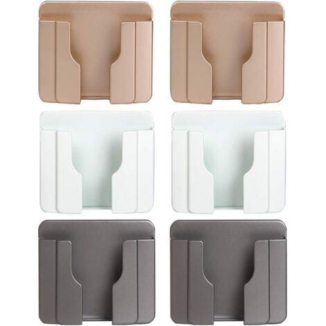 6 Pièces Boîte de Rangement Adhésive pour Télécommande, Support de Téléphone Mural Sans Dommage, Support Mural pour Boîtier de Rangement pour Télécommande, Support de Téléphone Mural, Or/Blanc/Gris
