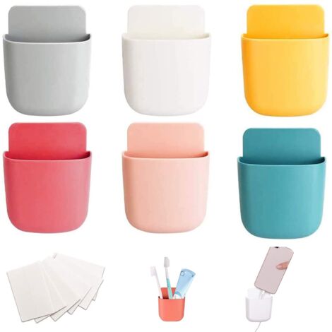 6 Pièces Boîte de Rangement pour Télécommande, Boîte de Téléphone Portable Autocollante en ABS, Mini Boîte de Rangement Multifonction Murale (Six Couleurs)