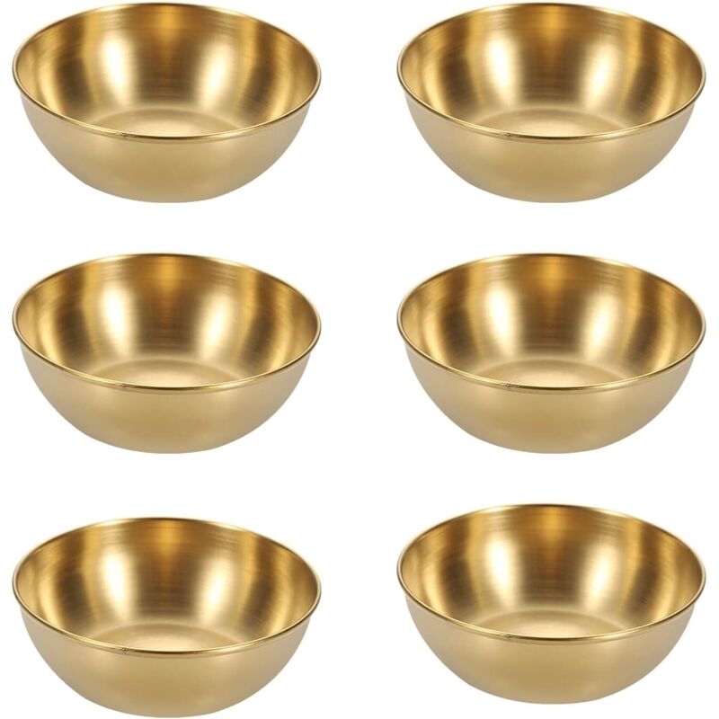 6 Pièces Bol Petit Or et Inox, Trempette, Bois Sauce, Coupelles Sauce Rondes, Mini Or pour Accompagnements et Apéritifs, 8.2 x 2.7 cm
