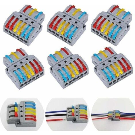 6 pieces borne,domino electrique, connecteur electrique, sucre electrique, connecteur electrique rapide, borne de connexion électrique,connecteurs electriques rapide avec levier