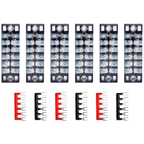 6 Pièces Bornier à Vis Double Rangée 6 Positions, Cuivre, Plastique, Avec Couvercle Transparent, Pour Industrie Et Électroménager