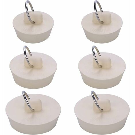 6 Pièces Bouchon d'Évier en Caoutchouc Set Bouchon de Vidange avec Anneau de Suspension pour Baignoire, Cuisine et Salle de Bain, 3 Tailles, Beige