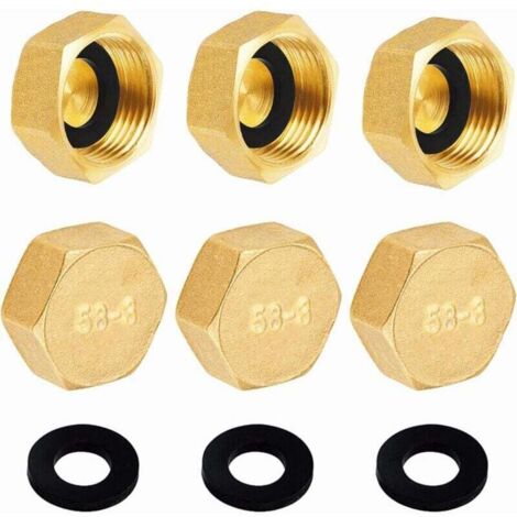 6 Pièces Bouchons laiton brut, Bouchon Laiton Femelle 15/21 (1/2"), Bouchons en Laiton, Bouchons d'obturation, avec Rondelles de Support de Tuyau, pour le chauffage et l'eau potable
