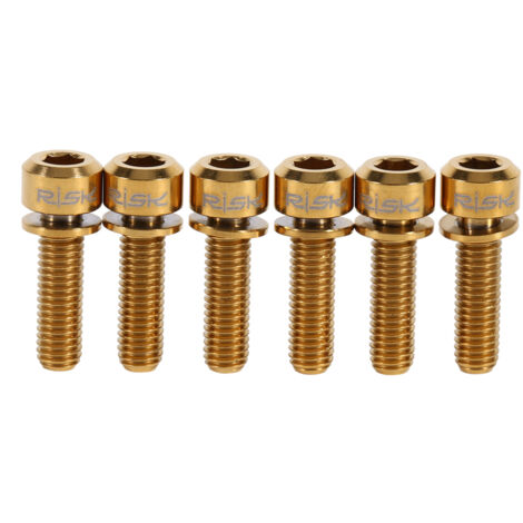 6 pièces Boulon de Tige M5 x 18mm en Titane avec Rondelle pour Vélo (Doré)