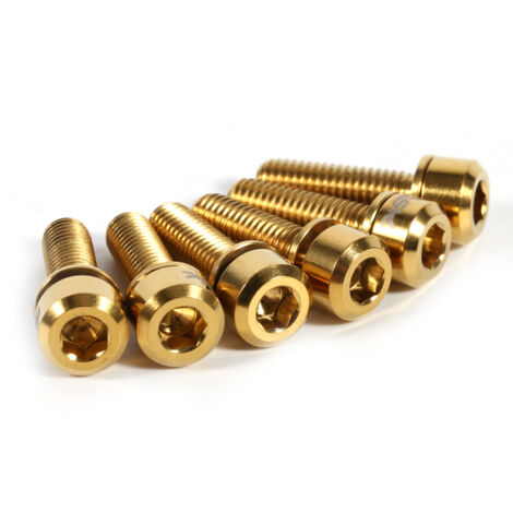 6 pièces Boulons de Tige M5 x 18mm en Titane avec Rondelles pour Vélo (Doré)