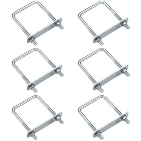 6 Pièces Boulons en U, M6 U-Bolts, Boulons de U en Acier Inoxydable avec Écrou Plaques Rondelle, Boulons de Serrage Fixation pour Fixation Tuyaus (Angle droit 80x50mm)